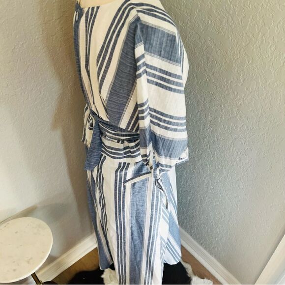 June & Hudson Tie Sleeve Striped Midi Dress, Blue/White, Size XL, NWOT - Picture 10 of 13